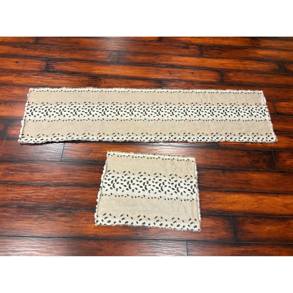 Boho Leopard Print Table‎ Runner Placemat Set Faux Fur Trim